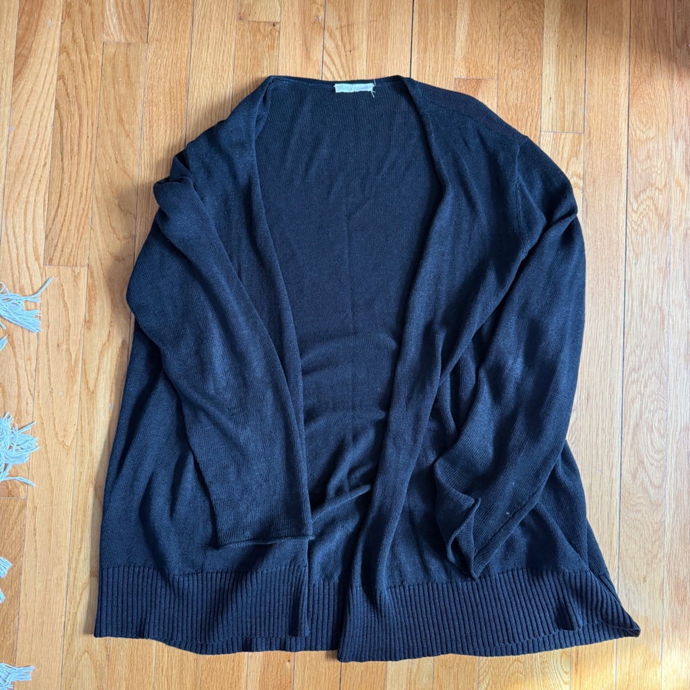 EILEEN FISHER Black Open Front Lightweight Cardigan 100% organic linen